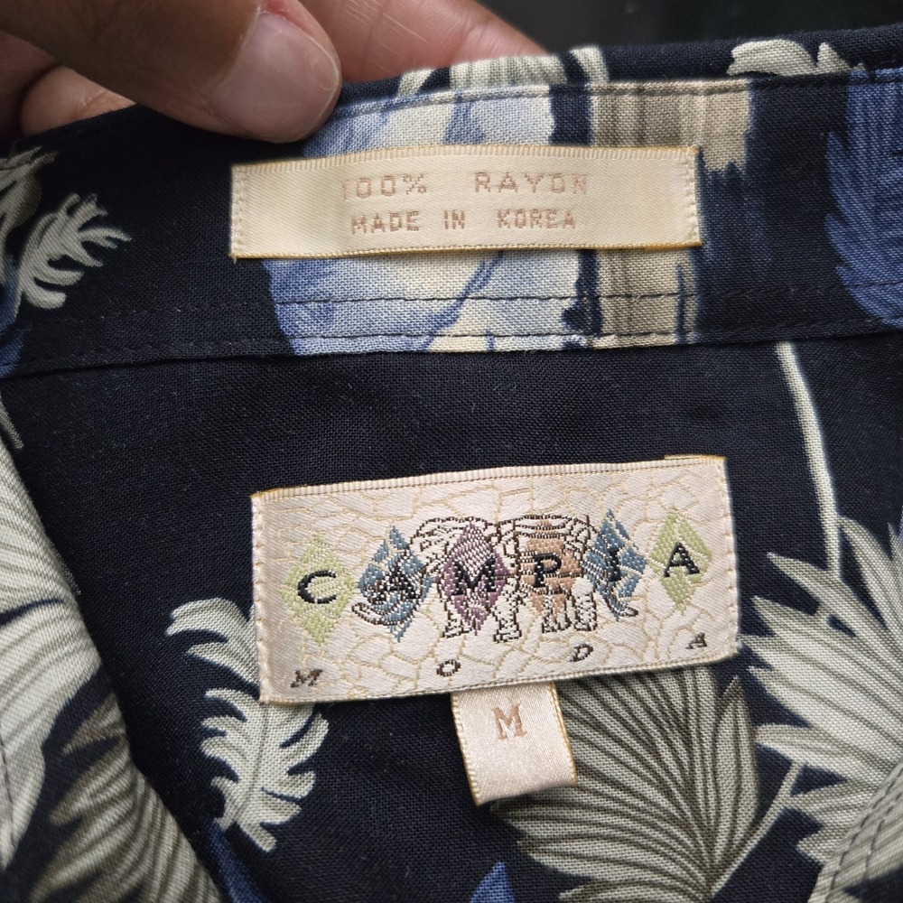Vintage Campia Moda Men Medium Navy Tropical Floral Rayon Short Sleeve Shirt - Picture 4 of 7